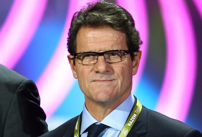 KIEV, UKRAINE - DECEMBER 02:  Fabio Capello, coach of England with Laurent Blanc, coach of France during the UEFA EURO 2012 Final Draw Ceremony on December 2, 2011 in Kiev, Ukraine.  (Photo by Julian Finney/Getty Images)