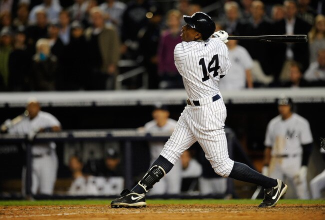 NEW YORK, NY - OCTOBER 06:  Curtis Granderson #14 of the New York Yankees steps up to the plate to bat against the Detroit Tigers during Game Five of the American League Championship Series at Yankee Stadium on October 6, 2011 in the Bronx borough of New York City.  (Photo by Patrick McDermott/Getty Images)