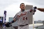 MINNEAPOLIS MN- AUGUST 27:   Miguel Cabrera #24 first baseman for the Detroit Tigers celebrates after hitting a solo home run against the Minnesota Twins pitcher Carl Pavano in the second inning on August 27, 2011 at Target Field in Minneapolis, Minnesota. (Photo by Craig Lassig/Getty Images)