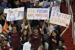 WASHINGTON, DC - FEBRUARY 08: Fans of Jeremy Lin #17 of the New York Knicks hold up signs during the first half of the Knicks and Washington Wizards game at Verizon Center on February 8, 2012 in Washington, DC.  NOTE TO USER: User expressly acknowledges and agrees that, by downloading and or using this photograph, User is consenting to the terms and conditions of the Getty Images License Agreement.(Photo by Rob Carr/Getty Images)