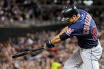 MINNEAPOLIS, MN - SEPTEMBER 16: Lonnie Chisenhall #27 of the Cleveland Indians hits an RBI single against the Minnesota Twins in the fourth inning on September 16, 2011 at Target Field in Minneapolis, Minnesota. (Photo by Hannah Foslien/Getty Images)