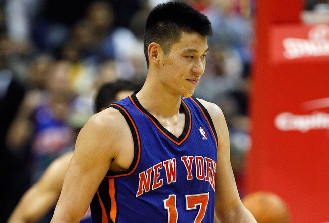 WASHINGTON, DC - FEBRUARY 08: Jeremy Lin #17 of the New York Knicks walks up the floor during the second half against the Washington Wizards at Verizon Center on February 8, 2012 in Washington, DC.  NOTE TO USER: User expressly acknowledges and agrees that, by downloading and or using this photograph, User is consenting to the terms and conditions of the Getty Images License Agreement. (Photo by Rob Carr/Getty Images)