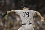 DETROIT, MI - OCTOBER 04:  A J Burnett #34 of the New York Yankees pitches in the sixth inning during Game Four of the American League Divison Series against the Detroit Tigers at Comerica Park on October 4, 2011 in Detroit, Michigan. The Yankees defeated the Tigers 10-1.  (Photo by Leon Halip/Getty Images)
