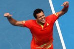 MELBOURNE, AUSTRALIA - JANUARY 21:  Jo-Wilfred Tsonga of France celebrates winning his third round match against Frederico Gil of Portugal during day six of the 2012 Australian Open at Melbourne Park on January 21, 2012 in Melbourne, Australia.  (Photo by Ryan Pierse/Getty Images)