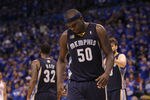 OKLAHOMA CITY, OK - MAY 15:  Forward Zach Randolph #50 of the Memphis Grizzlies reacts during a 90-105 loss against the Oklahoma City Thunder in Game Seven of the Western Conference Semifinals in the 2011 NBA Playoffs on May 15, 2011 at Oklahoma City Arena in Oklahoma City, Oklahoma.  The Thunder defeated the Grizzlies to advance to the Western Conference Finals.  NOTE TO USER: User expressly acknowledges and agrees that, by downloading and or using this photograph, User is consenting to the terms and conditions of the Getty Images License Agreement.  (Photo by Ronald Martinez/Getty Images)