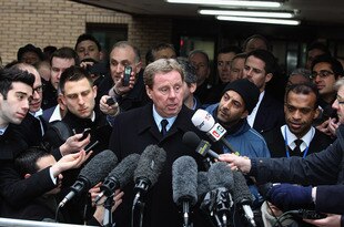 LONDON, ENGLAND - FEBRUARY 08:  Harry Redknapp speaks to the gathered media outside Southwark Crown Court on February 8, 2012 in London, England. Football manager Harry Redknapp and former Portsmouth FC chairman Milan Mandaric were today found not guilty of charges of tax evasion between 2002 and 2004 when Mr Redknapp served as manager of Portsmouth FC.  (Photo by Dan Kitwood/Getty Images)