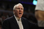 CHICAGO, IL - FEBRUARY 17: Head coach Gregg Popovich of the San Antonio Spurs yells at a referee during a game against the Chicago Bulls at the United Center on February 17, 2011 in Chicago, Illinois. The Bulls defeated the Spurs 109-99. NOTE TO USER: User expressly acknowledges and agrees that, by downloading and/or using this photograph, User is consenting to the terms and conditions of the Getty Images License Agreement. (Photo by Jonathan Daniel/Getty Images)