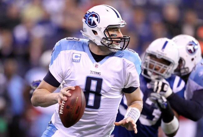 INDIANAPOLIS, IN - DECEMBER 18:  Matt Hasselbeck #8  of the Tennessee Titans runs with the ball during the NFL game against the Indianapolis Colts at Lucas Oil Stadium on December 18, 2011 in Indianapolis, Indiana.  (Photo by Andy Lyons/Getty Images)