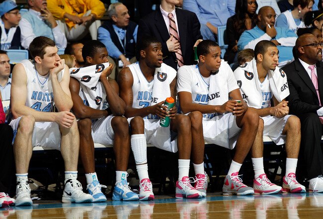 CHAPEL HILL, NC - JANUARY 29:  The bench of the North Carolina Tar Heels sits during their game at the Dean Smith Center on January 29, 2012 in Chapel Hill, North Carolina.  (Photo by Streeter Lecka/Getty Images)