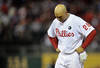 PHILADELPHIA, PA - OCTOBER 07:  Raul Ibanez #29 of the Philadelphia Phillies reacts after he made the final out in the bottom of the fourth inning during Game Five of the National League Divisional Series at Citizens Bank Park on October 7, 2011 in Philadelphia, Pennsylvania.  (Photo by Drew Hallowell/Getty Images)