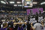 SACRAMENTO, CA - APRIL 13:  Fans of the Sacramento Kings hold up signs against the Los Angeles Lakers on April 13, 2011 at Power Balence Pavilion in Sacramento, California. NOTE TO USER: User expressly acknowledges and agrees that, by downloading and/or using this Photograph, user is consenting to the terms and conditions of the Getty Images License Agreement  (Photo by Jed Jacobsohn/Getty Images)