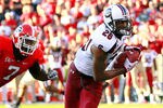 ATHENS, GA - SEPTEMBER 10:  Antonio Allen #26 of the South Carolina Gamecocks intercepts a pass for a touchdown that was intended for Orson Charles #7 of the Georgia Bulldogs at Sanford Stadium on September 10, 2011 in Athens, Georgia.  (Photo by Kevin C. Cox/Getty Images)
