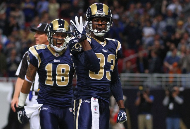 ST. LOUIS, MO - NOVEMBER 20: Brandon Lloyd #83 of the St. Louis Rams celebrates his touchdown reception against the Seattle Seahawks at the Edward Jones Dome on November 20, 2011 in St. Louis, Missouri.  The Seahawks beat the Rams 24-7.  (Photo by Dilip Vishwanat/Getty Images)
