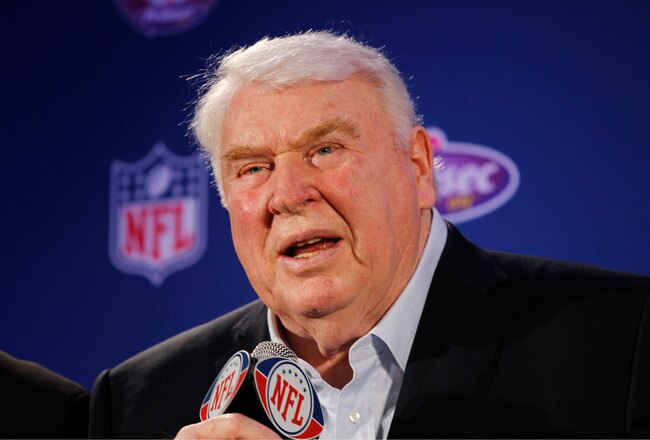 DALLAS, TX - FEBRUARY 03:  John Madden speaks during a press conference where he awarded the New England Patriots offensive linemen with the Madden Most Valuable Protectors Award for being this year's best offensive line, as determined by John Madden and fan voting, at the Super Bowl XLV media center on February 3, 2011 in Dallas, Texas. The Green Bay Packers will play the Pittsburgh Steelers in Super Bowl XLV on February 6, 2011 at Cowboys Stadium in Arlington, Texas.  (Photo by Scott Halleran/Getty Images)
