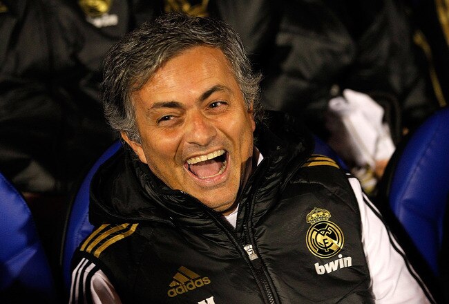 PONFERRADA, SPAIN - DECEMBER 13: Head coach Jose Mourinho of Real Madrid smiles before of the round of last 16 Copa del Rey first leg match between Ponferradina and Real Madrid at Estadio El Toralin on December 13, 2011 in Ponferrada, Spain. (Photo by Angel Martinez/Getty Images)