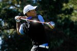 PEBBLE BEACH, CA - FEBRUARY 09:  Tiger Woods hits his tee shot on the first hole during the AT&T Pebble Beach National Pro-Am at the Spyglass Hill Golf on February 9, 2012 in Pebble Beach, California.  (Photo by Jeff Gross/Getty Images)
