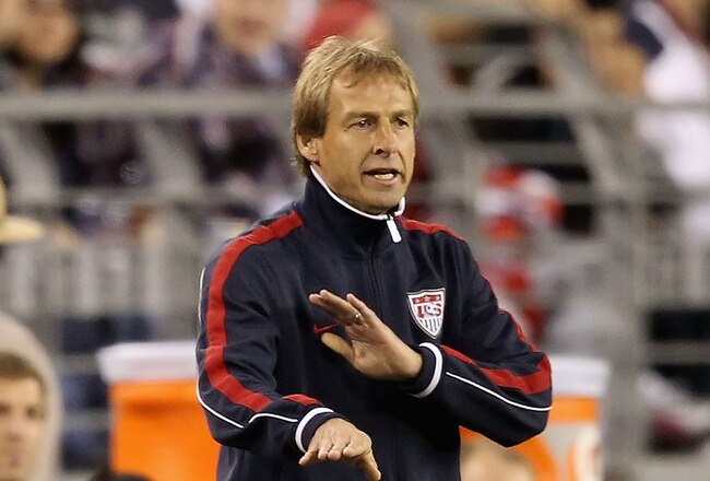 GLENDALE, AZ - JANUARY 21:  Head coach Jurgen Klinsmann of USA looks on during the friendly match against Venezuela at University of Phoenix Stadium on January 21, 2012 in Glendale, Arizona.   USA defeated Venezuela 1-0.  (Photo by Christian Petersen/Getty Images)