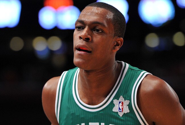 NEW YORK, NY - DECEMBER 25: Rajon Rondo #9 of the Boston Celtics looks on during the second half against the New York Knicks at Madison Square Garden on December 25, 2011 in New York City. NOTE TO USER: User expressly acknowledges and agrees that, by downloading and or using this photograph, User is consenting to the terms and conditions of the Getty Images License Agreement. (Photo by Christopher Pasatieri/Getty Images)