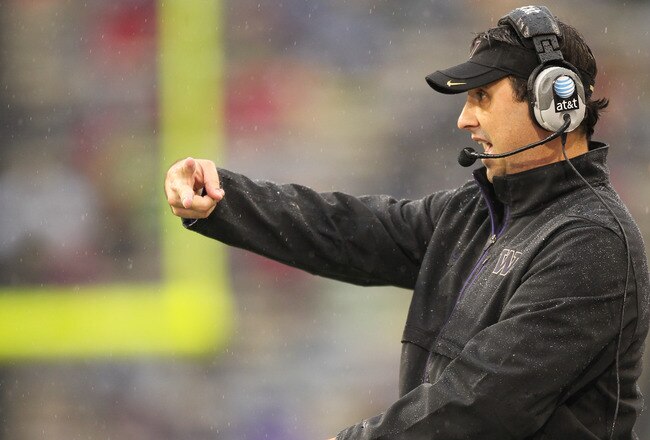 SEATTLE - OCTOBER 30:  Head coach Steve Sarkisian of the Washington Huskies gestures during the game against the Stanford Cardinal on October 30, 2010 at Husky Stadium in Seattle, Washington. Stanford won 41-0. (Photo by Otto Greule Jr/Getty Images)