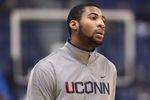 HARTFORD, CT - JANUARY 29:  Andre Drummond #12 of the Connecticut Huskies looks on before the game against the Notre Dame Fighting Irish on January 29, 2012 at the XL Center in Hartford, Connecticut.  (Photo by Elsa/Getty Images)