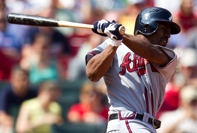 ST. LOUIS, MO - SEPTEMBER 11: Jason Heyward #22 of the Atlanta Braves follows through his swing during the game at Busch Stadium on September 11, 2011 in St. Louis, Missouri. The St. Louis Cardinals defeated the Atlanta Braves 6-3. (Photo by David Welker/Getty Images)