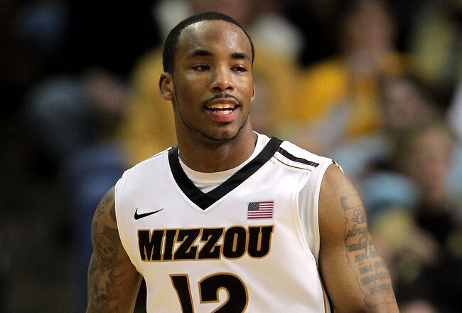 COLUMBIA, MO - JANUARY 28:  Marcus Denmon #12 of the Missouri Tigers reacts after scoring during the game against the Texas Tech Red Raiders on January 28, 2012 at Mizzou Arena in Columbia, Missouri.  (Photo by Jamie Squire/Getty Images)