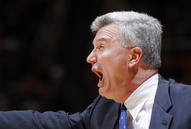 CHAMPAIGN, IL - JANUARY 31: Illinois Fighting Illini head coach Bruce Weber yells to his team during the game against the Michigan State Spartans at Assembly Hall on January 31, 2012 in Champaign, Illinois. Illinois defeated Michigan State 42-41. (Photo by Joe Robbins/Getty Images)