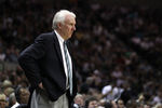 SAN ANTONIO, TX - APRIL 27:  Head coach Gregg Popovich of the San Antionio Spurs looks on against the Memphis Grizzlies in Game Five of the Western Conference Quarterfinals in the 2011 NBA Playoffs on April 27, 2011 at AT&T Center in San Antonio, Texas. NOTE TO USER: User expressly acknowledges and agrees that, by downloading and or using this photograph, User is consenting to the terms and conditions of the Getty Images License Agreement.  (Photo by Jed Jacobsohn/Getty Images)