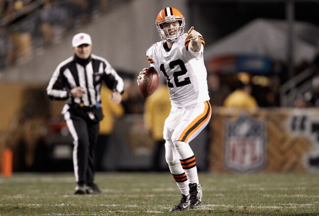 PITTSBURGH, PA - DECEMBER 08:  Colt McCoy #12 of the Cleveland Browns looks to pass against the Pittsburgh Steelers at Heinz Field on December 8, 2011 in Pittsburgh, Pennsylvania.  (Photo by Jared Wickerham/Getty Images)