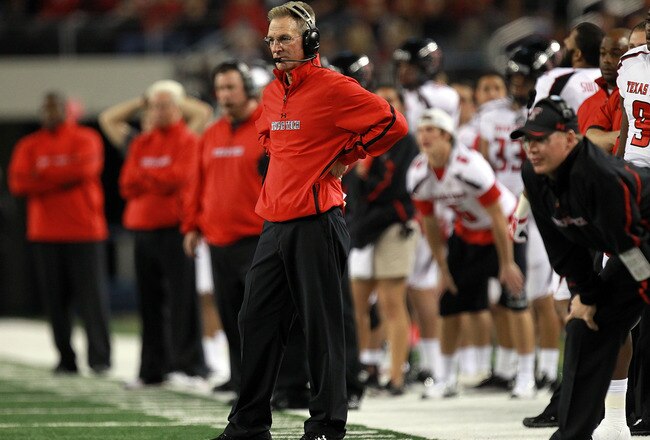 ARLINGTON, TX - NOVEMBER 26:  Head coach Tommy Tuberville of the Texas Tech Red Raiders at Cowboys Stadium on November 26, 2011 in Arlington, Texas.  (Photo by Ronald Martinez/Getty Images)