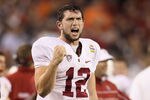 GLENDALE, AZ - JANUARY 02:  Andrew Luck #12 of the Stanford Cardinal reacts during the Tostitos Fiesta Bowl against the Oklahoma State Cowboys on January 2, 2012 at University of Phoenix Stadium in Glendale, Arizona.  (Photo by Christian Petersen/Getty Images)