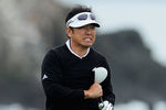 PEBBLE BEACH, CA - FEBRUARY 10:  Charlie Wi of South Korea reacts to his tee shot on the 18th hole during the second round of the AT&T Pebble Beach National Pro-Am at Pebble Beach Golf Links on February 10, 2012 in Pebble Beach, California.  (Photo by Jeff Gross/Getty Images)