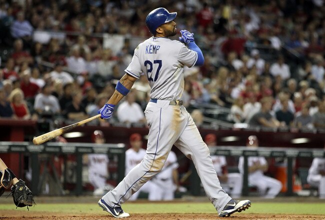 PHOENIX, AZ - SEPTEMBER 27:  Matt Kemp #27 of the Los Angeles Dodgers bats during the Major League Baseball game against the Arizona Diamondbacks at Chase Field on September 27, 2011 in Phoenix, Arizona.  The Diamondbacks defeated the Dodgers 7-6 in 10 innings.  (Photo by Christian Petersen/Getty Images)