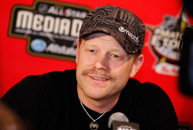 OTTAWA, ON - JANUARY 27:  Team Chara goalie Tim Thomas of the Boston Bruins speaks with the press during the 2012 NHL All-Star Game Player Media Availability at the Westin Ottawa on January 27, 2012 in Ottawa, Ontario, Canada.  (Photo by Gregory Shamus/Getty Images)