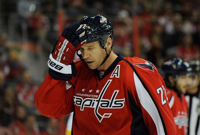 WASHINGTON, DC - DECEMBER 20:  Mike Knuble #22 of the Washington Capitals reacts after a play against the Nashville Predators during the first period at Verizon Center on December 20, 2011 in Washington, DC.  (Photo by Patrick McDermott/Getty Images)