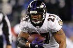 FOXBORO, MA - JANUARY 22:   Ray Rice #27 of the Baltimore Ravens in action against the New England Patriots during their AFC Championship Game at Gillette Stadium on January 22, 2012 in Foxboro, Massachusetts.  (Photo by Jim Rogash/Getty Images)