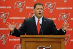 TAMPA, FL - JANUARY 27:  Coach Greg Schiano of the Tampa Bay Buccaneers speaks to the media at an introduction press conference at the team training facility January 27, 2012 in Tampa, Florida. (Photo by Al Messerschmidt/Getty Images)