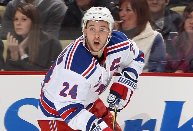 PITTSBURGH, PA - JANUARY 06:  Ryan Callahan #24 of the New York Rangers skates with the puck during the NHL game against the Pittsburgh Penguins at Consol Energy Center on January 6, 2012 in Pittsburgh, Pennsylvania.  The Rangers defeated the Penguins 3-1.  (Photo by Christian Petersen/Getty Images)