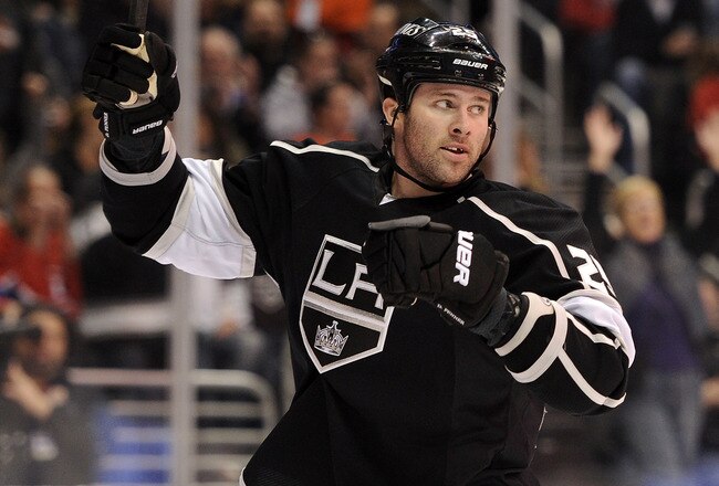 LOS ANGELES, CA - DECEMBER 03:  Dustin Penner #25 of the Los Angeles Kings celebrates his goal against the Montreal Canadiens to trail 2-1 during the second period at Staples Center on December 3, 2011 in Los Angeles, California.  (Photo by Harry How/Getty Images)