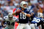 IRVING, TX - AUGUST 09:  Quarterback Peyton Manning #18 of the Indianapolis Colts throws against the Dallas Cowboys during a preseason game at Texas Stadium on August 9, 2007 in Irving, Texas.  (Photo by Ronald Martinez/Getty Images)