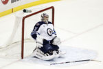 PITTSBURGH, PA - FEBRUARY 11:  Ondrej Pavelec #31 of the Winnipeg Jets reacts after a goal by Evgeni Malkin #71 (not pictured) of the Pittsburgh Penguins during the game at Consol Energy Center on February 11, 2012 in Pittsburgh, Pennsylvania.  (Photo by Justin K. Aller/Getty Images)
