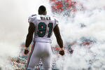 MIAMI GARDENS, FL - DECEMBER 04:  Linebacker Cameron Wake #91 of the Miami Dolphins is introduced against the Oakland Raiders at Sun Life Stadium on December 4, 2011 in Miami Gardens, Florida.  (Photo by Marc Serota/Getty Images)