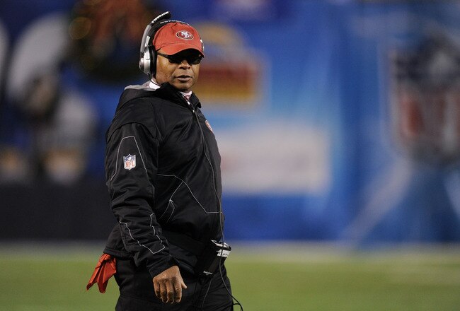 SAN DIEGO, CA - DECEMBER 16:  Head coach Mike Singletary of the San Francisco 49ers stands on the field during their game against the San Diego Chargers at Qualcomm Stadium on December 16, 2010 in San Diego, California.  (Photo by Harry How/Getty Images)