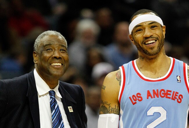 CHARLOTTE, NC - FEBRUARY 11:  Head coach Paul Silas of the Charlotte Bobcats and Kenyon Martin #2 of the Los Angeles Clippers talk on the sidelines during their game at Time Warner Cable Arena on February 11, 2012 in Charlotte, North Carolina. NOTE TO USER: User expressly acknowledges and agrees that, by downloading and or using this photograph, User is consenting to the terms and conditions of the Getty Images License Agreement.  (Photo by Streeter Lecka/Getty Images)