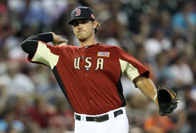 PHOENIX, AZ - JULY 10:  U.S. Futures All-Star Will Middlebrooks #16 of the Boston Red Sox throws the ball to first base during the 2011 XM All-Star Futures Game at Chase Field on July 10, 2011 in Phoenix, Arizona.  (Photo by Christian Petersen/Getty Images)