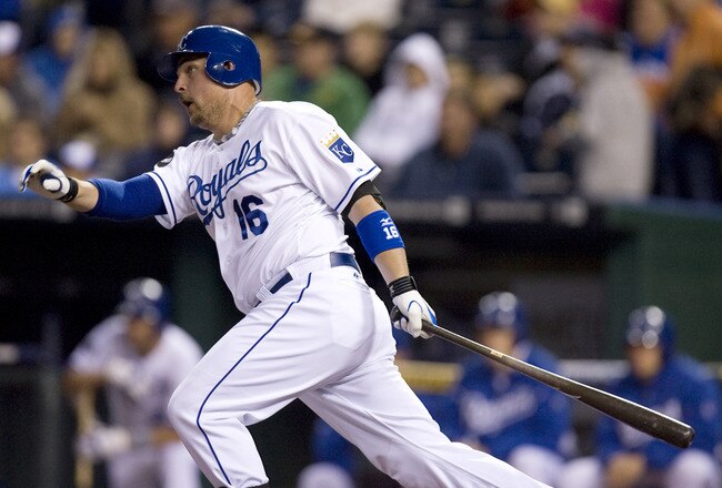 KANSAS CITY, MO - SEPTEMBER 16:   Billy Butler #16 of the Kansas City Royals hits a RBI single in the first inning during a game against the Chicago White Sox at Kauffman Stadium on September 16, 2011 in Kansas City, Missouri. (Photo by Ed Zurga/Getty Images)