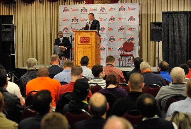 COLUMBUS, OH - NOVEMBER 28:  Urban Meyer speaks to the media after being introduced as the new head coach of Ohio State football on November 28, 2011 in Columbus, Ohio. (Photo by Jamie Sabau/Getty Images)