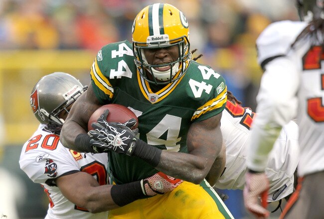 GREEN BAY, WI - NOVEMBER 20:  James Starks #44 of the Green Bay Packers carries the ball against the Tampa Bay Buccaneers at Lambeau Field on November 20, 2011 in Green Bay, Wisconsin.  (Photo by Matthew Stockman/Getty Images)