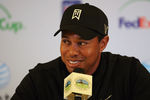 PEBBLE BEACH, CA - FEBRUARY 11:  Tiger Woods is interviewed by the media at a press conference after finishing his third round of the AT&T Pebble Beach National Pro-Am at Pebble Beach Golf Links on February 11, 2012 in Pebble Beach, California.  (Photo by Harry How/Getty Images)