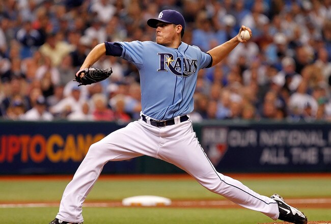 ST PETERSBURG, FL - OCTOBER 04:  Pitcher Matt Moore #55 of the Tampa Bay Rays pitches against the Texas Rangers during Game Four of the American League Division Series at Tropicana Field on October 4, 2011 in St. Petersburg, Florida.  (Photo by J. Meric/Getty Images)